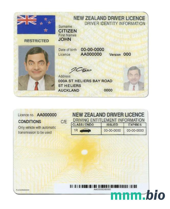 Szablon prawa jazdy w Nowej Zelandii w formacie PSD, ze wszystkimi czcionkami